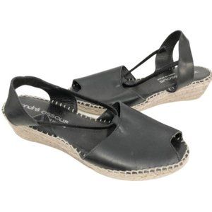 ANDRE ASSOUS Genuine Leather Peep Toe Espadrilles